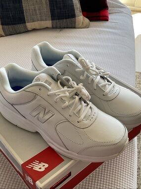 New Balance All-White Leather Walking Sneakers